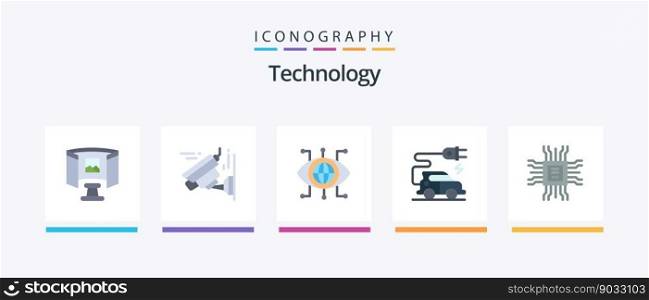 Technology Flat 5 Icon Pack Including technology. cpu. manager. book. electric car. Creative Icons Design