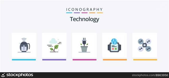 Technology Flat 5 Icon Pack Including technology. fly. plug. drone. watch. Creative Icons Design
