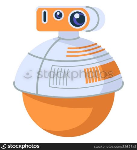 Technology for capturing images and videos semi flat RGB color vector illustration. Robot design and construction. Round robot for space exploration isolated cartoon character on white background. Technology for capturing images and videos semi flat RGB color vector illustration