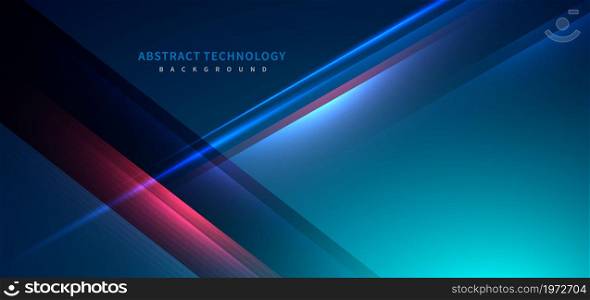 Technology futuristic background striped lines with light effect on blue background. Space for text. Vector illustration