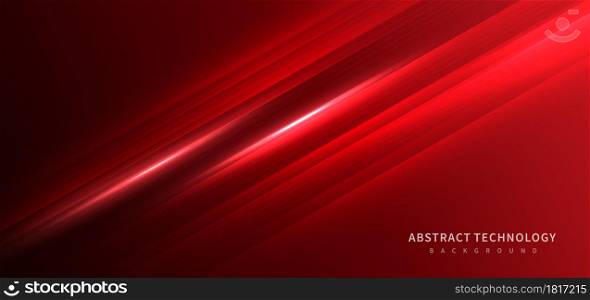 Technology futuristic background striped lines with light effect on red background. Space for text. Vector illustration