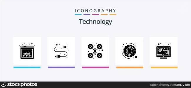 Technology Glyph 5 Icon Pack Including system. lock. cam. settings. gear. Creative Icons Design