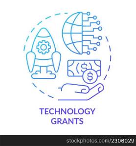 Technology grants blue gradient concept icon. Small business development. Financial award for entrepreneurs abstract idea thin line illustration. Isolated outline drawing. Myriad Pro-Bold font used. Technology grants blue gradient concept icon