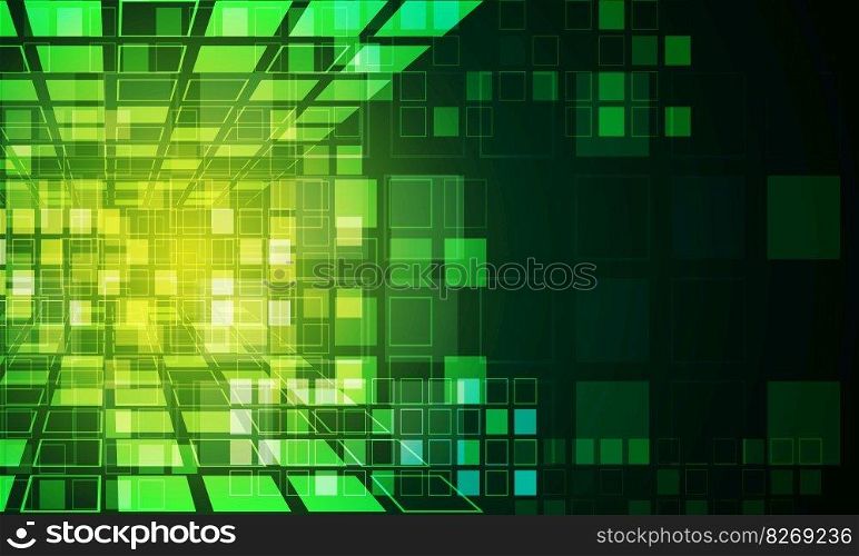 Technology green light squares data media geometric design modern futuristic background vector