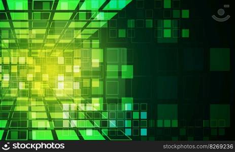 Technology green light squares data media geometric design modern futuristic background vector