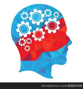 Technology Human Head Logo Icon Design. Digital human head brain shape with gears idea concept innovation genius.	