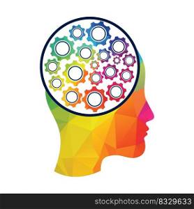 Technology Human Head Logo Icon Design. Digital woman head brain shape with gears idea concept innovation genius. 