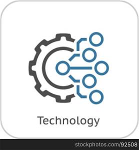 Technology Icon. Gear and Electronic. Digital Factory Symbol.. Technology Icon. Gear and Electronic. Digital Factory Symbol. Flat Line Pictogram. Isolated on white background.
