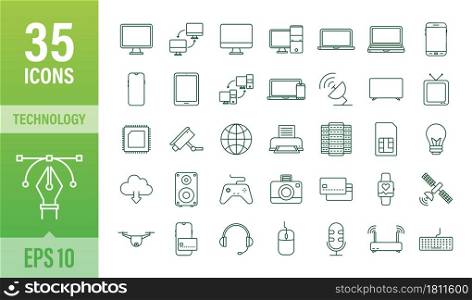 Technology icon on white background. Information technology. Digital communication. Device icon. Global network connection. Vector stock illustration. Technology icon on white background. Information technology. Digital communication. Device icon. Global network connection. Vector stock illustration.