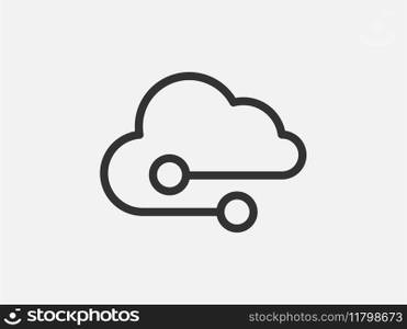 Technology icon vector cloud computing connection. Big data global server. Line design network information symbol for computer or mobile phone.. Technology icon vector cloud computing connection. Big data global server. Line design symbol.