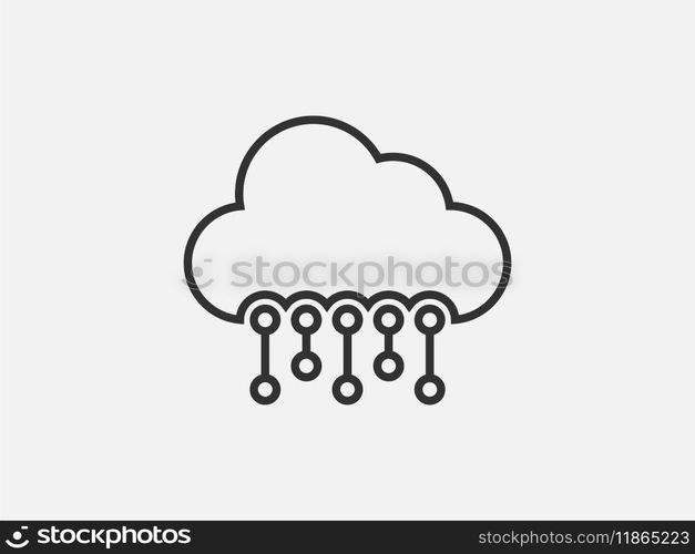 Technology icon vector cloud computing connection. Big data global server. Line design network information symbol for computer or mobile phone.. Technology icon vector cloud computing connection. Big data global server. Line design symbol.