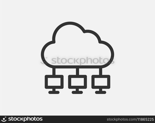 Technology icon vector cloud computing connection. Big data global server. Line design network information symbol for computer or mobile phone.. Technology icon vector cloud computing connection. Big data global server. Line design symbol.