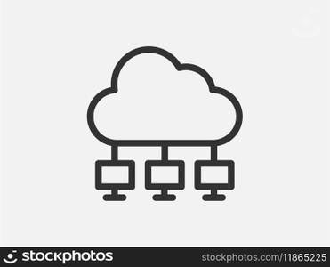 Technology icon vector cloud computing connection. Big data global server. Line design network information symbol for computer or mobile phone.. Technology icon vector cloud computing connection. Big data global server. Line design symbol.
