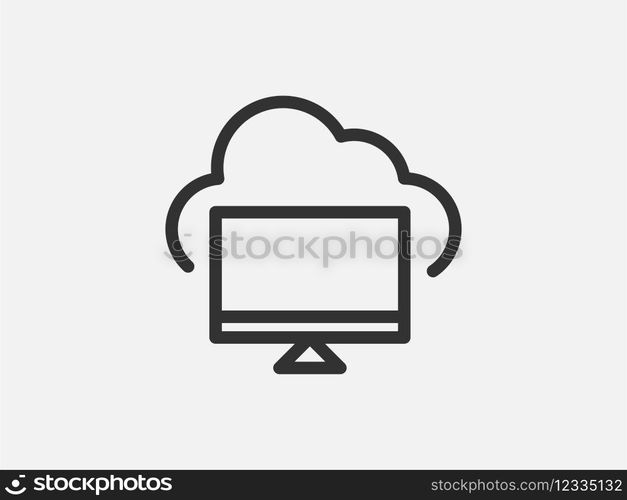 Technology icon vector cloud computing connection. Big data global server. Line design network information symbol for computer or mobile phone.. Technology icon vector cloud computing connection. Big data global server. Line design symbol.