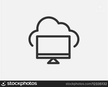 Technology icon vector cloud computing connection. Big data global server. Line design network information symbol for computer or mobile phone.. Technology icon vector cloud computing connection. Big data global server. Line design symbol.