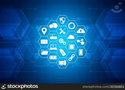 Technology icons concept , hexagon integrated