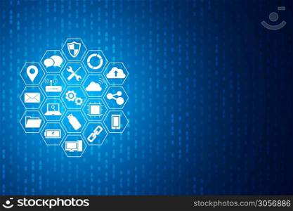 Technology icons concept , hexagon integrated and matrix background