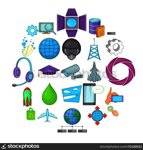 Technology icons set. Cartoon set of 25 technology vector icons for web isolated on white background. Technology icons set, cartoon style