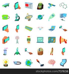 Technology icons set. Cartoon style of 36 technology vector icons for web isolated on white background. Technology icons set, cartoon style