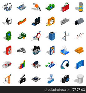 Technology icons set. Isometric style of 36 technology vector icons for web isolated on white background. Technology icons set, isometric style