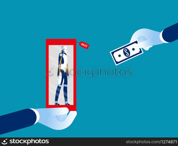 Technology in exchange for money. Concept business vector illustration. Flat design style.