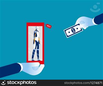 Technology in exchange for money. Concept business vector illustration. Flat design style.