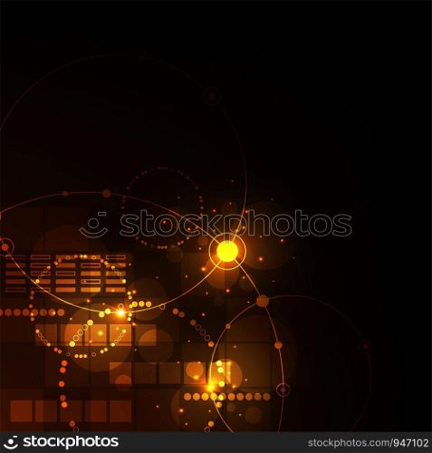 Technology in geometric concept on a dark orange background.