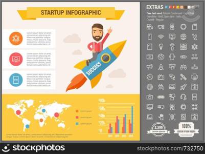 Technology infographic template and elements. The template includes illustrations of hipster men and huge awesome set of thin line icons. Modern minimalistic flat vector design.. Technology flat design Infographic Template