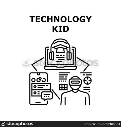 Technology kid science child. computer school children. space education vector concept black illustration. Technology kid icon vector illustration