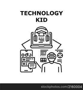 Technology kid science child. computer school children. space education vector concept black illustration. Technology kid icon vector illustration