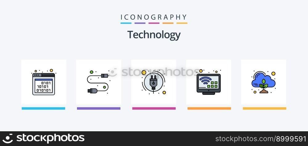 Technology Line Filled 5 Icon Pack Including control. emission. home. tv. internet. Creative Icons Design