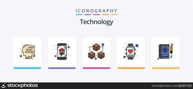 Technology Line Filled 5 Icon Pack Including drone camera. cam. card protection. tv screen. internet. Creative Icons Design