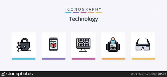 Technology Line Filled 5 Icon Pack Including hologram. technology. man. box. mobile. Creative Icons Design