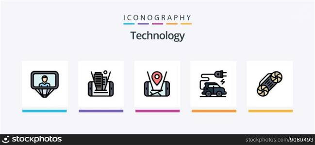 Technology Line Filled 5 Icon Pack Including map. car. robotics. power. electric. Creative Icons Design