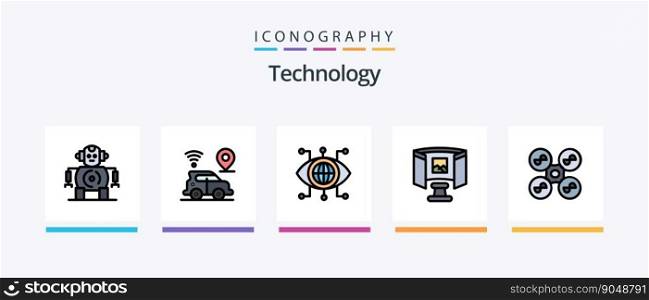 Technology Line Filled 5 Icon Pack Including . pencil. electric vehicle. box. technology. Creative Icons Design