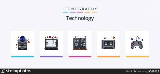 Technology Line Filled 5 Icon Pack Including projector. beamer. keyboard. lens. photo. Creative Icons Design