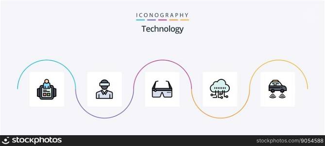 Technology Line Filled Flat 5 Icon Pack Including car. manage. man. data. glasses