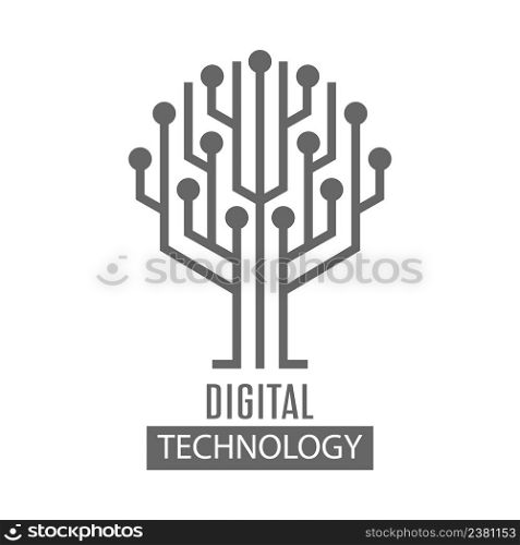 Technology logo. Electronic track in the form of a tree. Digital technology logo.