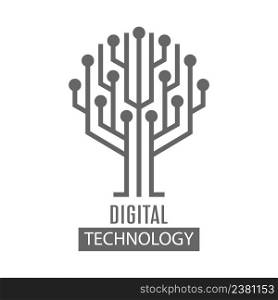 Technology logo. Electronic track in the form of a tree. Digital technology logo.