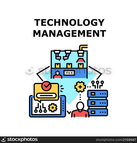 Technology management business. concept digital data. computer web. internet information office cloud app vector concept color illustration. Technology management icon vector illustration