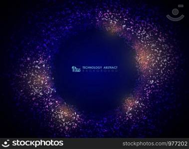 Technology particle circle abstract background of gradient purple color. You can use for high tech ad, poster, print, artwork, annual report. illustration vector eps10