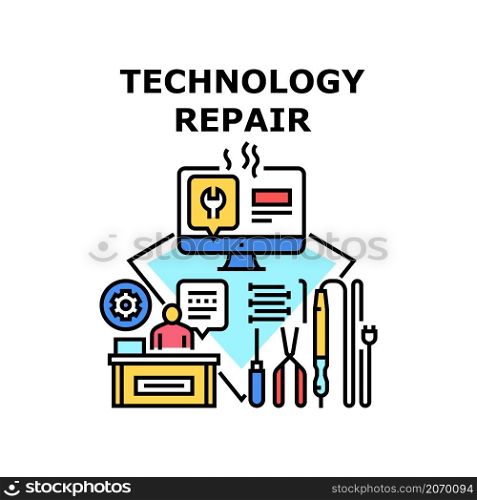 Technology repair fix service. Support tool. Technical computer. Device setting. Application setup vector concept color illustration. Technology repair icon vector illustration