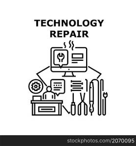 Technology repair fix service. Support tool. Technical computer. Device setting. Application setup vector concept black illustration. Technology repair icon vector illustration