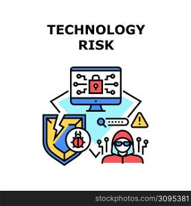 Technology Risk Vector Icon Concept. Technology Risk For Losing Personal Information And Security Database. Hacker Hacking Computer With Virus. Cyberscape Digital Problem Color Illustration. Technology Risk Vector Concept Color Illustration