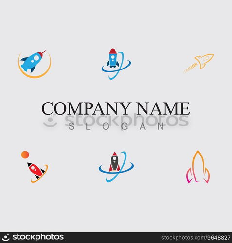 technology rocket logo and symbol design illustration on gray  background