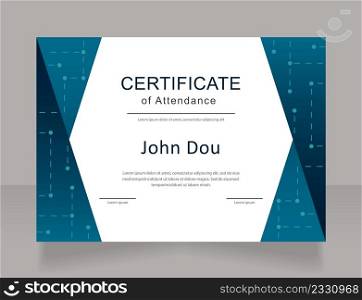 Technology school graduation certificate design template. Vector diploma with customized copyspace and borders. Printable document for awards and recognition. Calibri, Myriad Pro fonts used. Technology school graduation certificate design template