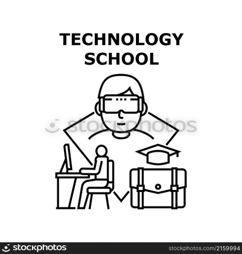 Technology school study training. book student. learn education. science computer course university vector concept black illustration. Technology school icon vector illustration