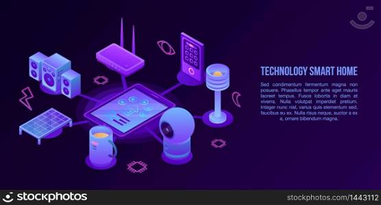 Technology smart home concept banner. Isometric illustration of technology smart home vector concept banner for web design. Technology smart home concept banner, isometric style