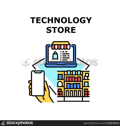 Technology store shop. computer mobile phone supermarket. smart appliance. electronic sale technology store vector concept color illustration. Technology store icon vector illustration