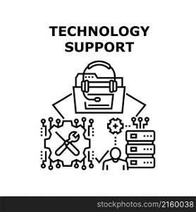 Technology support service. business computer. online network. data call. information web banner vector concept black illustration. Technology support icon vector illustration